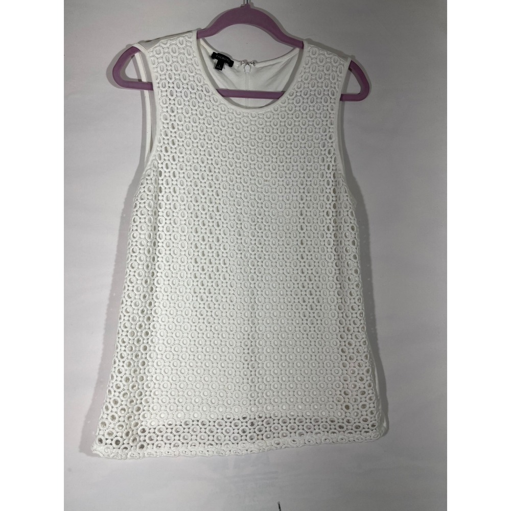 Talbots Eyelet Crochet Lace Sleeveless Shell Blouse Top Women L White Costal